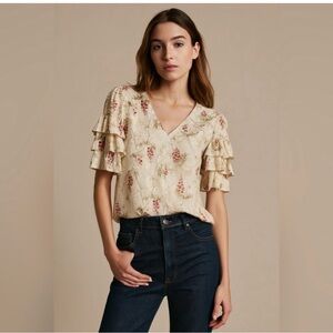 Rebecca Taylor Floral Ruffle Sleeve Blouse